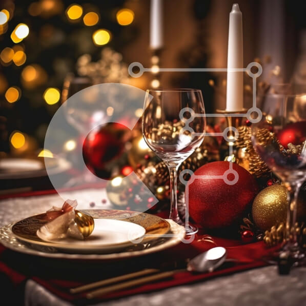 Intra Συλλεκτικό Ξύλινο Παζλ Plywood  4mm - Εορταστικό Χριστουγεννιάτικο Τραπέζι με Κόκκινα και Χρυσά Διακοσμητικά Σε Ξύλινο Κουτί - Διαστάσεις: 10x10 cm – 25 κομμάτια