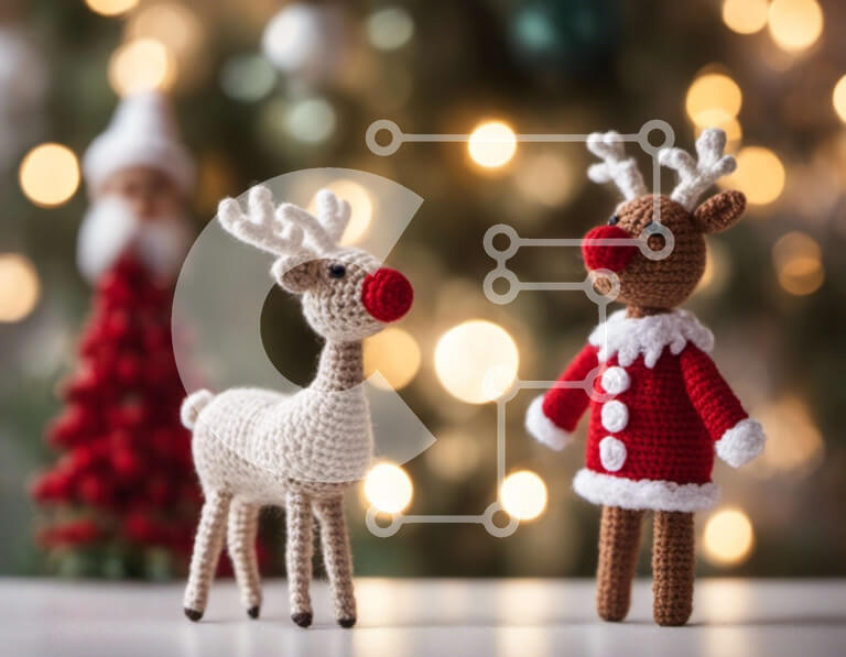 Intra Συλλεκτικό Ξύλινο Παζλ Plywood  4mm - Πλεκτοί τάρανδοι με χριστουγεννιάτικα στολίδια Σε Ξύλινο Κουτί - Διαστάσεις: 10x10 cm – 25 κομμάτια