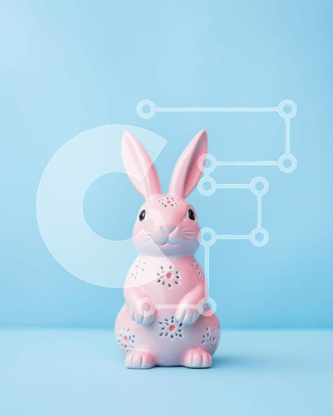 Intra Συλλεκτικό Ξύλινο Παζλ Plywood  4mm - Ροζ λαγουδάκι ειδώλιο σε μπλε φόντο Σε Ξύλινο Κουτί - Διαστάσεις Puzzle: 10x10 cm – 25 κομμάτια