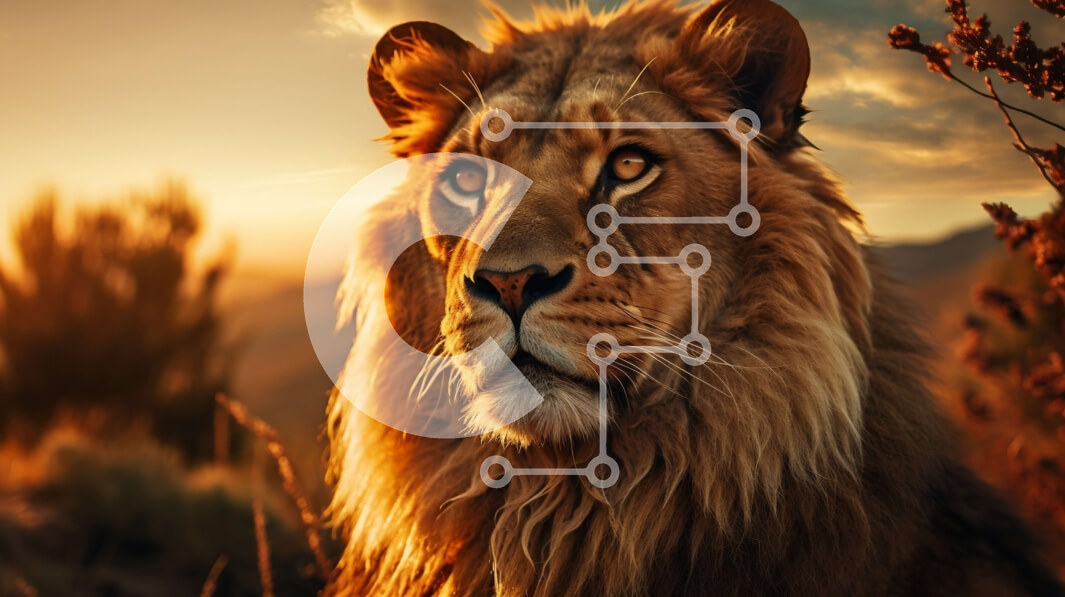 Σετ των 2 Intra Συλλεκτικό Ξύλινο Παζλ Plywood  4mm - Αγριό λιοντάρι με φυσώντας χαίτη σε ένα χωράφι Σε Ξύλινο Κουτί - Διαστάσεις: 10x10 cm – 25 κομμάτια