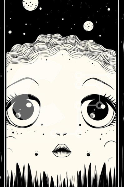 Intra Συλλεκτικό Ξύλινο Παζλ Plywood  4mm - Ελκυστικό κορίτσι στο γρασίδι που κοιτάζει τα αστέρια και τα φεγγάρια Σε Ξύλινο Κουτί - Διαστάσεις Puzzle: 10x10 cm – 25 κομμάτια