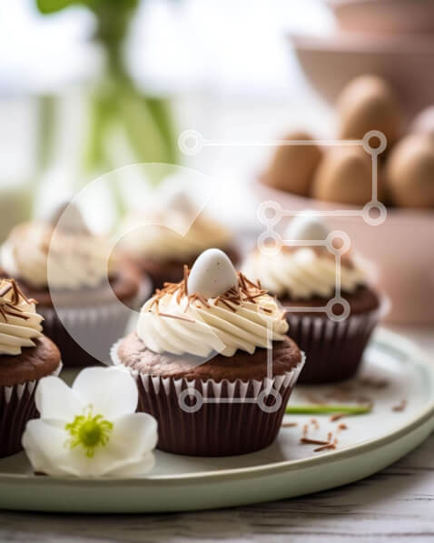 Σετ των 2 Intra Συλλεκτικό Ξύλινο Παζλ Plywood  4mm - Cupcakes με θέμα το Πάσχα με παγωμένο σοκολάτα και αυγά Σε Ξύλινο Κουτί - Διαστάσεις: 10x10 cm – 25 κομμάτια