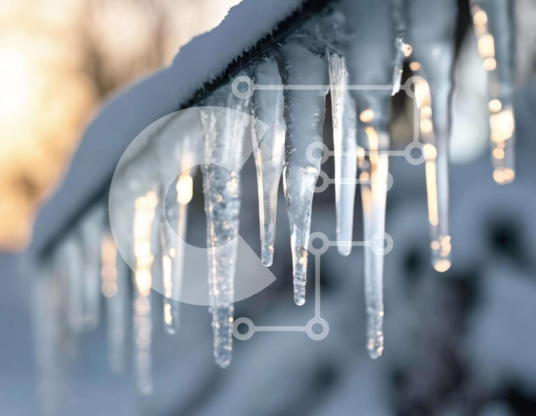 Intra Συλλεκτικό Ξύλινο Παζλ Plywood  4mm - Παγάκια που κρέμονται από μεταλλικό κιγκλίδωμα σε χιονισμένο τοπίο Σε Ξύλινο Κουτί - Διαστάσεις: 10x10 cm – 25 κομμάτια