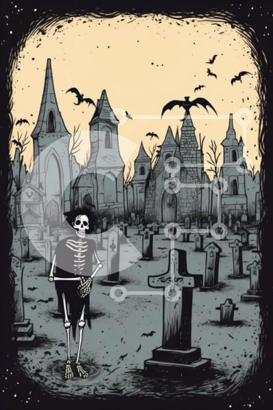 Intra Συλλεκτικό Ξύλινο Παζλ Plywood  4mm - Τρομακτικός σκελετός σε στοιχειωμένο νεκροταφείο Σε Ξύλινο Κουτί - Διαστάσεις: 10x10 cm – 25 κομμάτια