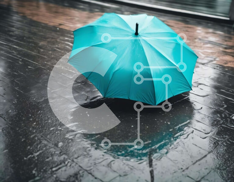 Intra Συλλεκτικό Ξύλινο Παζλ Plywood  4mm - Μπλε ομπρέλα στο υγρό πεζοδρόμιο στη βροχή Σε Ξύλινο Κουτί - Διαστάσεις Puzzle: 10x10 cm – 25 κομμάτια