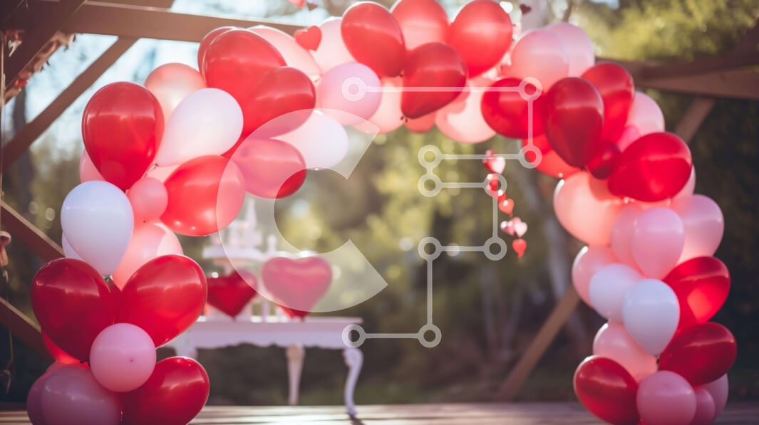 Intra Συλλεκτικό Ξύλινο Παζλ Plywood  4mm - Εορταστική Αψίδα με Κόκκινα και Λευκά Μπαλόνια Σε Ξύλινο Κουτί - Διαστάσεις Puzzle: 10x10 cm – 25 κομμάτια