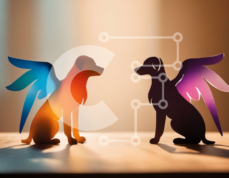 Σετ των 2 Intra Συλλεκτικό Ξύλινο Παζλ Plywood  4mm - Δύο σκυλιά με φτερά σε ξύλινη επιφάνεια Σε Ξύλινο Κουτί - Διαστάσεις: 10x10 cm – 25 κομμάτια