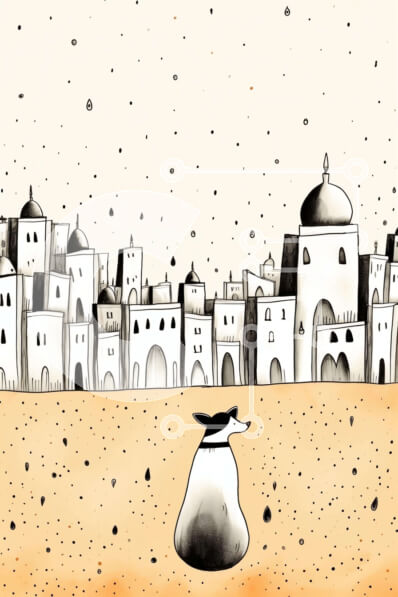 Σετ των 2 Intra Συλλεκτικό Ξύλινο Παζλ Plywood  4mm - Σκύλος που κάθεται στην έρημο με τις αστικές κατασκευές Σε Ξύλινο Κουτί - Διαστάσεις: 10x10 cm – 25 κομμάτια