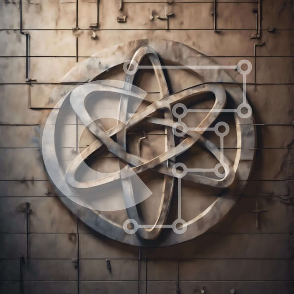 Intra Συλλεκτικό Ξύλινο Παζλ Plywood  4mm - Ατομικό σύμβολο σε κύκλο με καλώδια και σωλήνες Σε Ξύλινο Κουτί - Διαστάσεις Puzzle: 10x10 cm – 25 κομμάτια