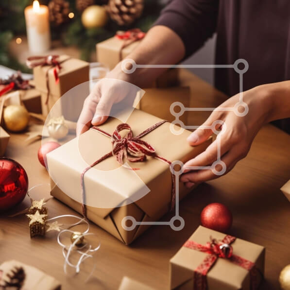 Intra Συλλεκτικό Ξύλινο Παζλ Plywood  4mm - Πρόσωπο που τυλίγει τα δώρα σε ένα διακοσμημένο τραπέζι Σε Ξύλινο Κουτί - Διαστάσεις: 10x10 cm – 25 κομμάτια