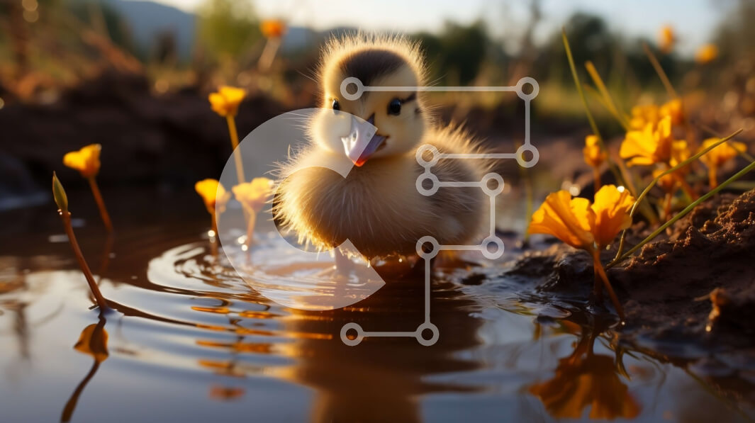 Intra Συλλεκτικό Ξύλινο Παζλ Plywood  4mm - Μικρή πάπια που στέκεται σε ρηχή λακκούβα νερού Σε Ξύλινο Κουτί - Διαστάσεις: 10x10 cm – 25 κομμάτια