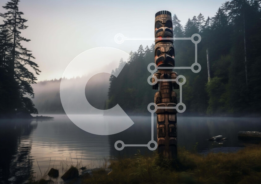 Intra Συλλεκτικό Ξύλινο Παζλ Plywood  4mm - Ιθαγενής Αμερικανός πόλος τοτέμ σε φυσικό περιβάλλον Σε Ξύλινο Κουτί - Διαστάσεις Puzzle: 10x10 cm – 25 κομμάτια