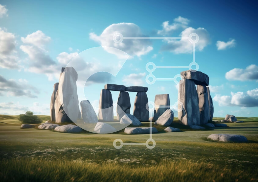 Intra Συλλεκτικό Ξύλινο Παζλ Plywood  4mm - Stonehenge σε ένα χορταριασμένο χωράφι με σύννεφα Σε Ξύλινο Κουτί - Διαστάσεις Puzzle: 10x10 cm – 25 κομμάτια