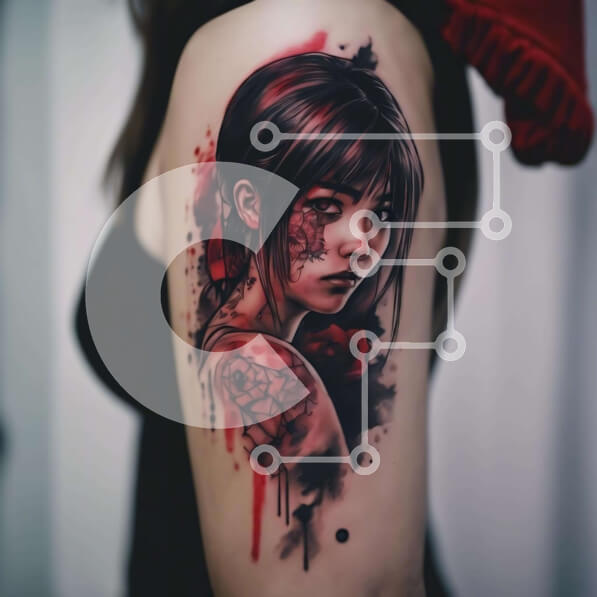 Σετ των 2 Intra Συλλεκτικό Ξύλινο Παζλ Plywood  4mm - Anime Girl Tattoo στο άνω μπράτσο της γυναίκας Σε Ξύλινο Κουτί - Διαστάσεις: 10x10 cm – 25 κομμάτια