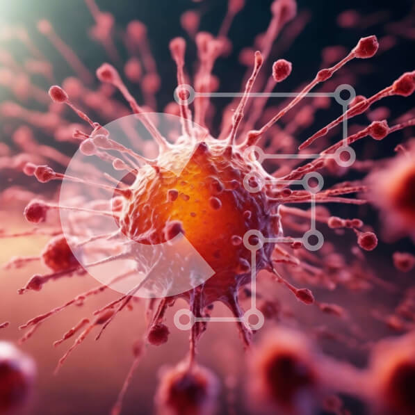 Intra Συλλεκτικό Ξύλινο Παζλ Plywood  4mm - 3D καρκινικό κύτταρο που περιβάλλεται από ερυθρά αιμοσφαίρια Σε Ξύλινο Κουτί - Διαστάσεις Puzzle: 10x10 cm – 25 κομμάτια