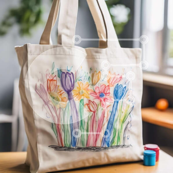 Intra Συλλεκτικό Ξύλινο Παζλ Plywood  4mm - Πολύχρωμη τσάντα λουλουδιών και χρωματιστά μολύβια Σε Ξύλινο Κουτί - Διαστάσεις Puzzle: 10x10 cm – 25 κομμάτια