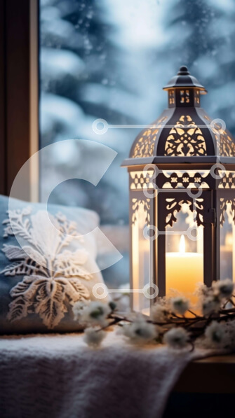 Intra Συλλεκτικό Ξύλινο Παζλ Plywood  4mm - Ζεστή χειμερινή ατμόσφαιρα με φανάρι υπό το φως των κεριών Σε Ξύλινο Κουτί - Διαστάσεις Puzzle: 10x10 cm – 25 κομμάτια