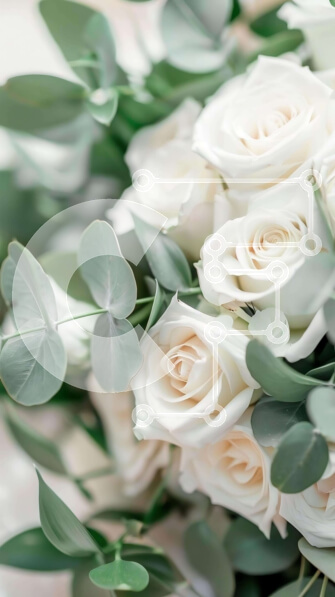 Intra Συλλεκτικό Ξύλινο Παζλ Plywood  4mm - Μπουκέτο με λευκά τριαντάφυλλα και φύλλα ευκαλύπτου σε άδειο τραπέζι Σε Ξύλινο Κουτί - Διαστάσεις Puzzle: 10x10 cm – 25 κομμάτια