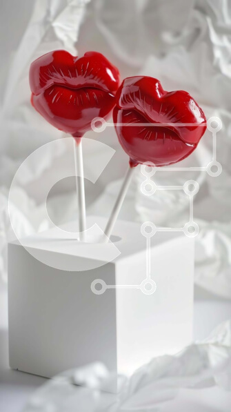 Intra Συλλεκτικό Ξύλινο Παζλ Plywood  4mm - Κόκκινα γλειφιτζούρια σε σχήμα χειλιού σε λευκό κουτί Σε Ξύλινο Κουτί - Διαστάσεις Puzzle: 10x10 cm – 25 κομμάτια