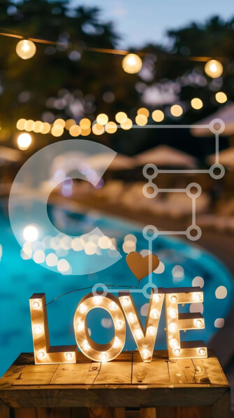 Intra Συλλεκτικό Ξύλινο Παζλ Plywood  4mm - Ρομαντική πινακίδα «Love» με φώτα χορδών και εξωτερική πισίνα Σε Ξύλινο Κουτί - Διαστάσεις: 10x10 cm – 25 κομμάτια