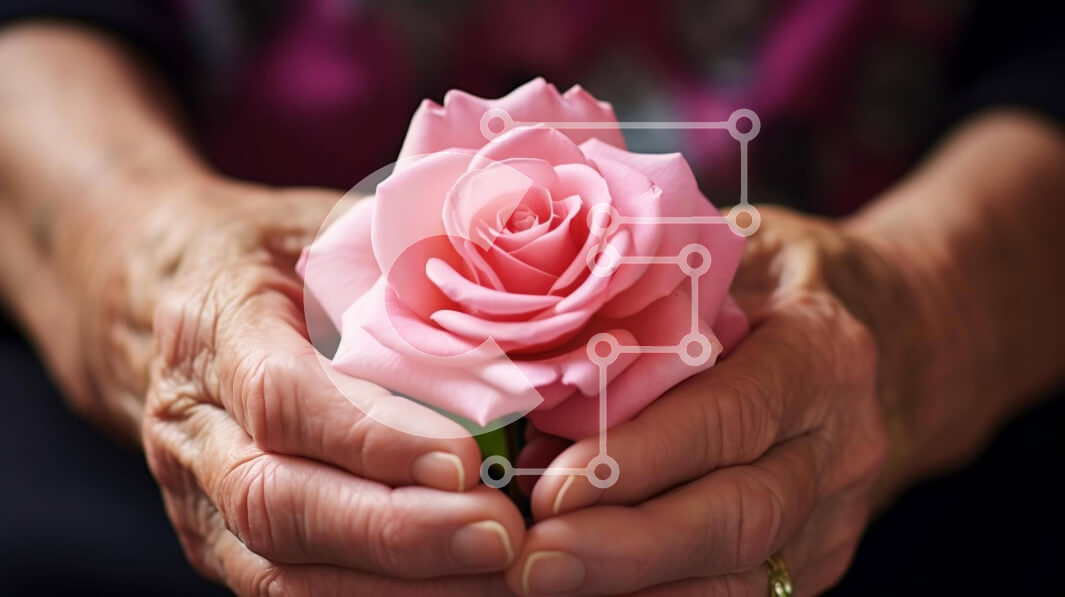 Intra Συλλεκτικό Ξύλινο Παζλ Plywood  4mm - Ηλικιωμένη γυναίκα που κρατά ένα ροζ τριαντάφυλλο Σε Ξύλινο Κουτί - Διαστάσεις Puzzle: 10x10 cm – 25 κομμάτια