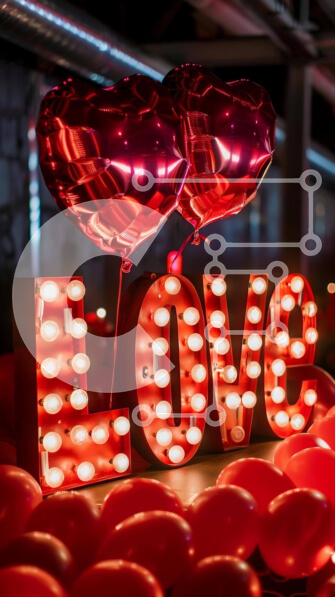 Intra Συλλεκτικό Ξύλινο Παζλ Plywood  4mm - Ρομαντικό σημάδι «Αγάπης» με κόκκινα μπαλόνια και καρδιές Σε Ξύλινο Κουτί - Διαστάσεις: 10x10 cm – 25 κομμάτια