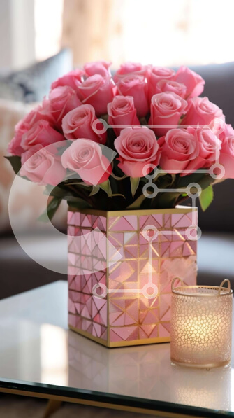 Intra Συλλεκτικό Ξύλινο Παζλ Plywood  4mm - Άνετο εσωτερικό με ροζ τριαντάφυλλα και κερί Σε Ξύλινο Κουτί - Διαστάσεις Puzzle: 10x10 cm – 25 κομμάτια