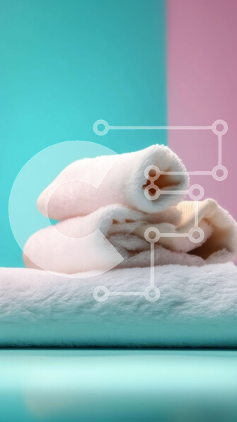 Intra Συλλεκτικό Ξύλινο Παζλ Plywood  4mm - Σωρός από λευκές και ροζ πετσέτες σε μια πολύχρωμη επιφάνεια Σε Ξύλινο Κουτί - Διαστάσεις Puzzle: 10x10 cm – 25 κομμάτια