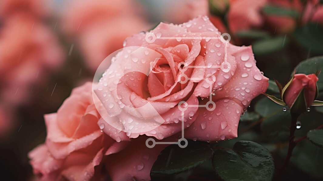 Intra Συλλεκτικό Ξύλινο Παζλ Plywood  4mm - Ζωντανά ροζ τριαντάφυλλα με σταγονίδια βροχής Σε Ξύλινο Κουτί - Διαστάσεις: 10x10 cm – 25 κομμάτια