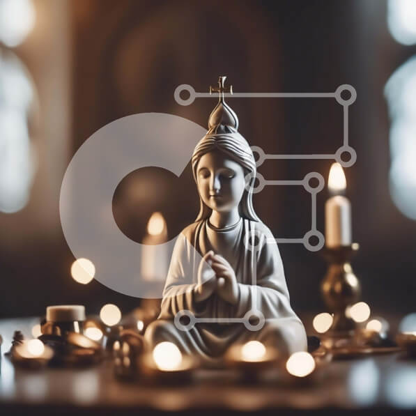 Intra Συλλεκτικό Ξύλινο Παζλ Plywood  4mm - Λευκό άγαλμα του Βούδα με κεριά και αντικείμενα Σε Ξύλινο Κουτί - Διαστάσεις Puzzle: 10x10 cm – 25 κομμάτια