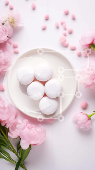 Intra Συλλεκτικό Ξύλινο Παζλ Plywood  4mm - Λευκό πιάτο με ροζ λουλούδια και αμύγδαλα για αυτοπεριποίηση ή δώρα Σε Ξύλινο Κουτί - Διαστάσεις Puzzle: 10x10 cm – 25 κομμάτια