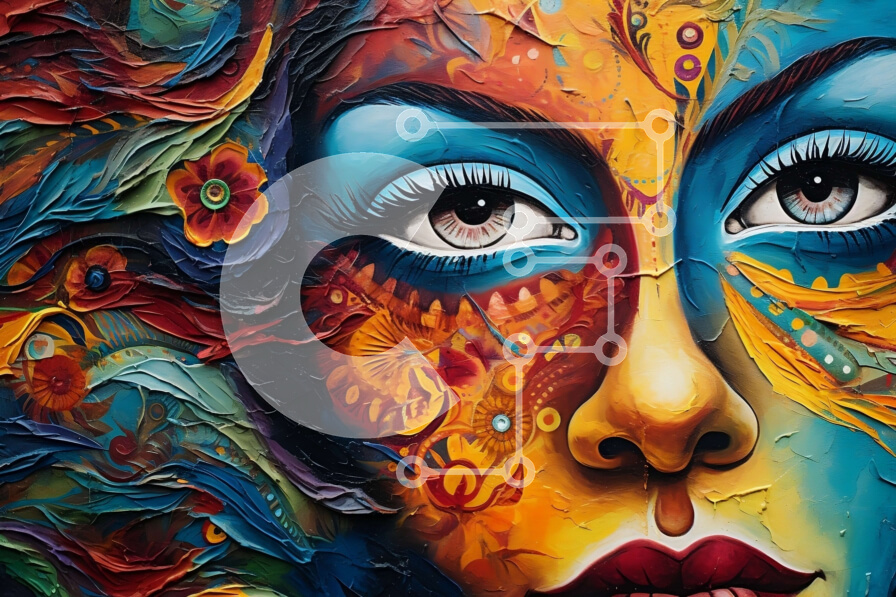 Intra Συλλεκτικό Ξύλινο Παζλ Plywood  4mm - Ζωντανό πορτρέτο μακιγιάζ μιας γυναίκας με πολύχρωμα μάτια και χείλη Σε Ξύλινο Κουτί - Διαστάσεις Puzzle: 10x10 cm – 25 κομμάτια