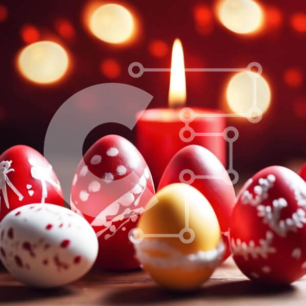 Intra Συλλεκτικό Ξύλινο Παζλ Plywood  4mm - Διακοσμημένα κόκκινα και άσπρα πασχαλινά αυγά με πορτοκαλί κερί Σε Ξύλινο Κουτί - Διαστάσεις: 10x10 cm – 25 κομμάτια