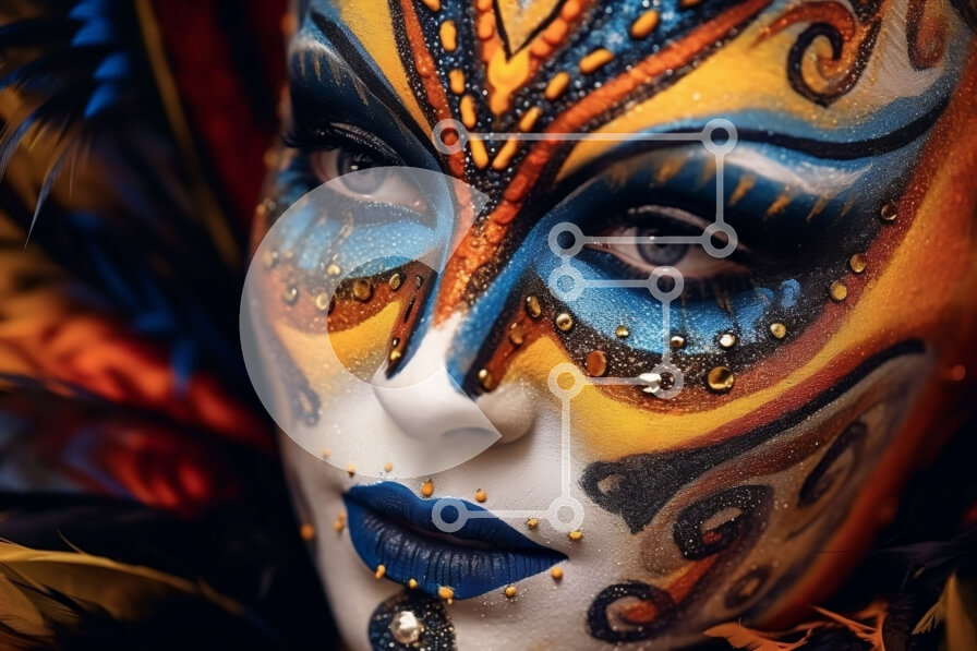 Intra Συλλεκτικό Ξύλινο Παζλ Plywood  4mm - Κομψή φωτογραφία μιας γυναίκας που φορά μια βενετσιάνικη μάσκα με φτερά Σε Ξύλινο Κουτί - Διαστάσεις Puzzle: 10x10 cm – 25 κομμάτια