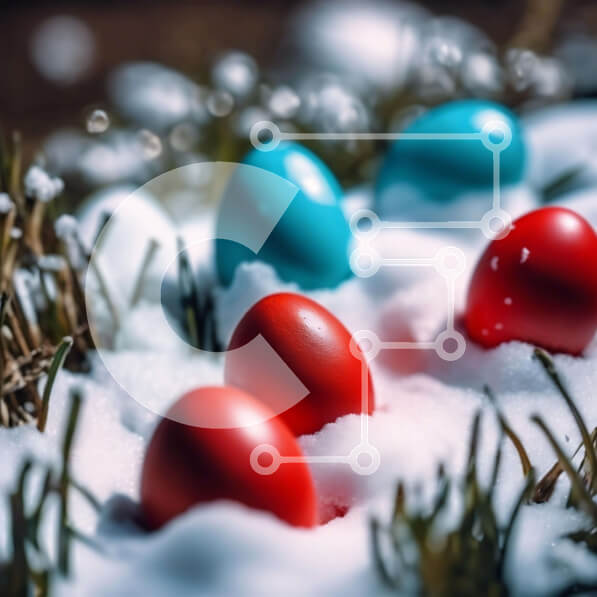 Intra Συλλεκτικό Ξύλινο Παζλ Plywood  4mm - Πολύχρωμα Πασχαλινά αυγά στο χιόνι με γρασίδι και λουλούδια Σε Ξύλινο Κουτί - Διαστάσεις: 10x10 cm – 25 κομμάτια