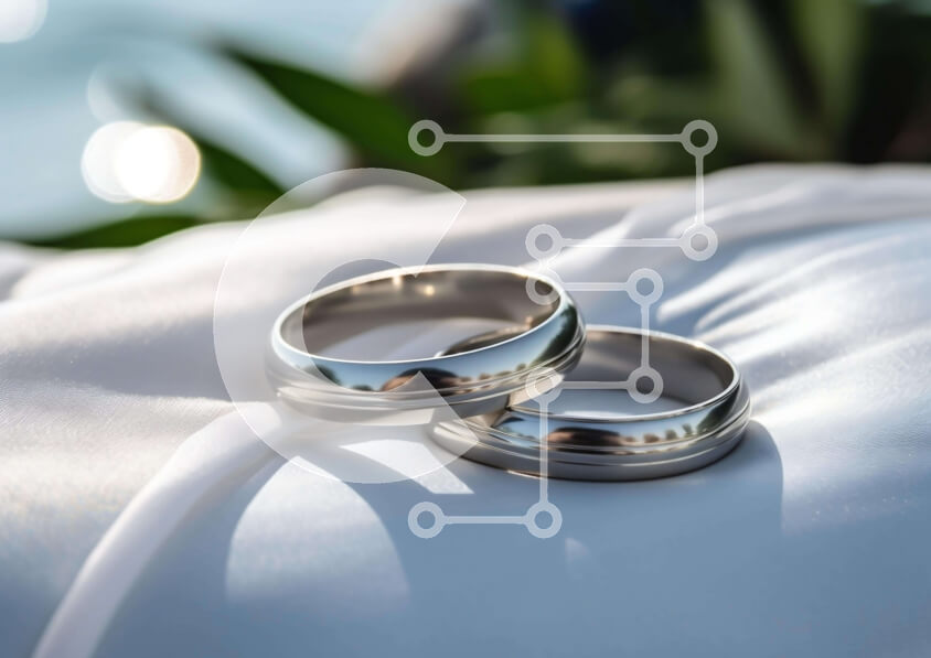 Intra Συλλεκτικό Ξύλινο Παζλ Plywood  4mm - Ασημένιες βέρες σε λευκό σεντόνι με φως του ήλιου Σε Ξύλινο Κουτί - Διαστάσεις Puzzle: 10x10 cm – 25 κομμάτια