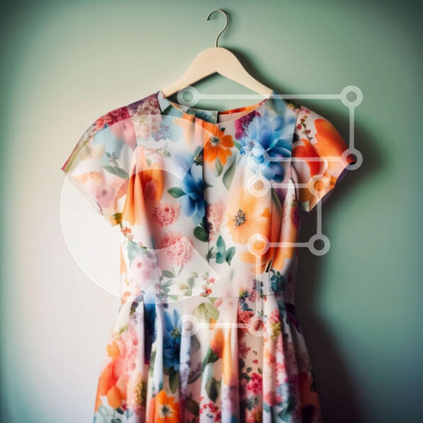 Σετ των 2 Intra Συλλεκτικό Ξύλινο Παζλ Plywood  4mm - Κομψή εικόνα ενός πολύχρωμου φλοράλ φορέματος που κρέμεται σε μια κρεμάστρα Σε Ξύλινο Κουτί - Διαστάσεις: 10x10 cm – 25 κομμάτια