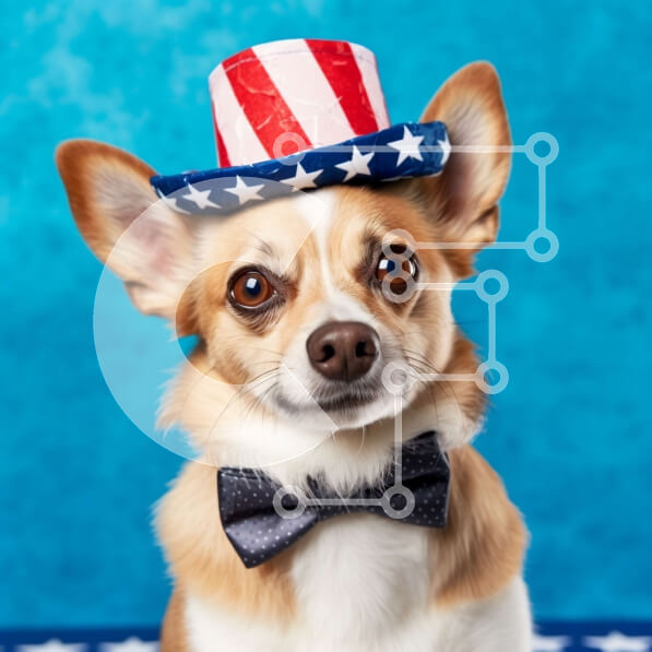 Intra Συλλεκτικό Ξύλινο Παζλ Plywood  4mm - Χαριτωμένο σκυλί με καπέλο αμερικανικής σημαίας και παπιγιόν Σε Ξύλινο Κουτί - Διαστάσεις: 10x10 cm – 25 κομμάτια