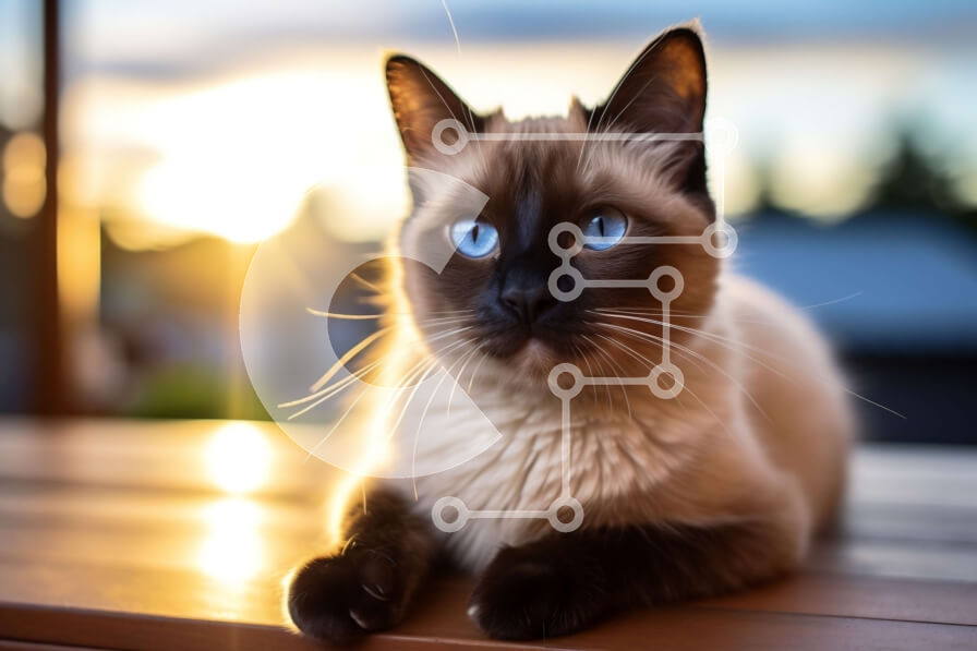 Σετ των 2 Intra Συλλεκτικό Ξύλινο Παζλ Plywood  4mm - Γάτα με μπλε μάτια που κάθεται σε ξύλινη επιφάνεια Σε Ξύλινο Κουτί - Διαστάσεις: 10x10 cm – 25 κομμάτια