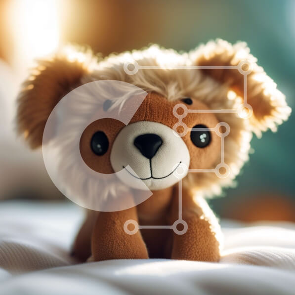 Intra Συλλεκτικό Ξύλινο Παζλ Plywood  4mm - Αξιολάτρευτη εικόνα ενός γεμισμένου ζώου λιονταριού σε ένα κρεβάτι Σε Ξύλινο Κουτί - Διαστάσεις: 10x10 cm – 25 κομμάτια