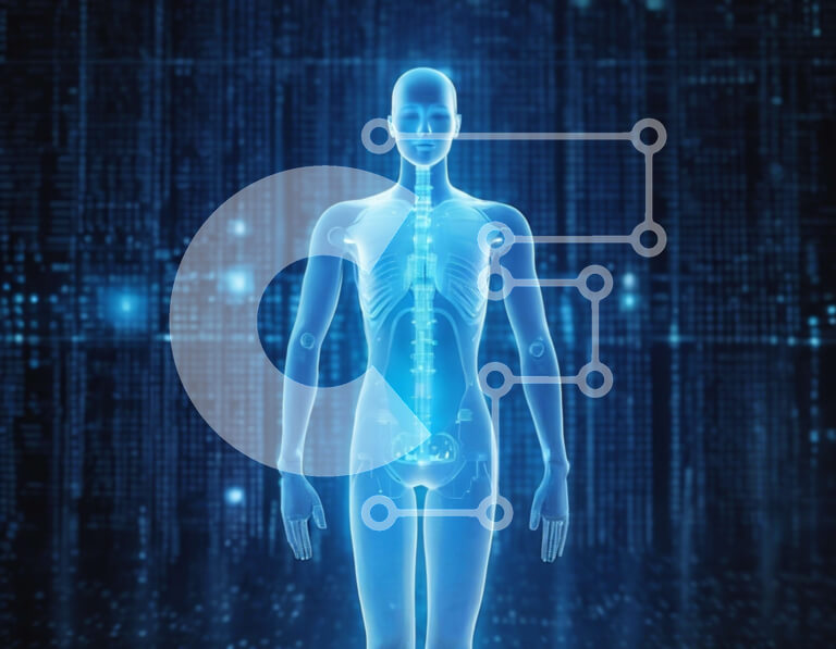 Intra Συλλεκτικό Ξύλινο Παζλ Plywood  4mm - Μπλε ανθρώπινη φιγούρα με ορατό σκελετό και πλευρικό κλωβό Σε Ξύλινο Κουτί - Διαστάσεις Puzzle: 10x10 cm – 25 κομμάτια