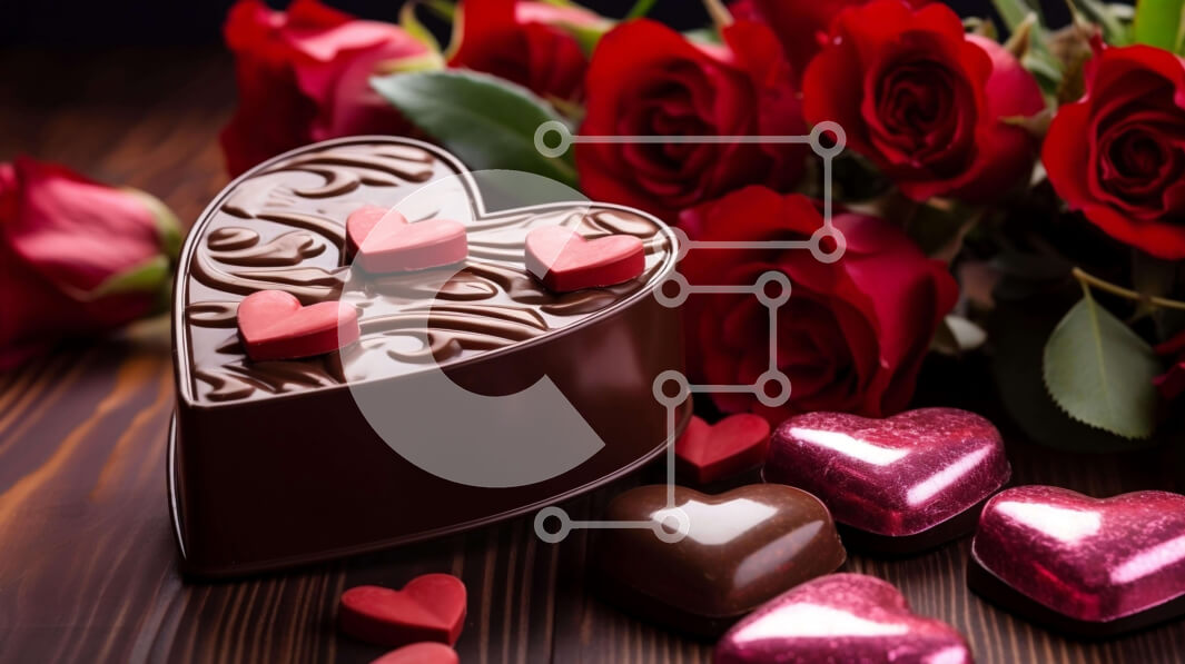 Intra Συλλεκτικό Ξύλινο Παζλ Plywood  4mm - Κέικ σοκολάτας σε σχήμα καρδιάς και κόκκινα τριαντάφυλλα για την ημέρα του Αγίου Βαλεντίνου Σε Ξύλινο Κουτί - Διαστάσεις: 10x10 cm – 25 κομμάτια