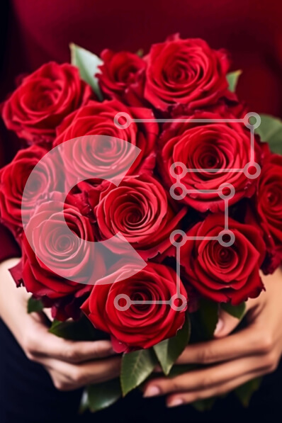 Intra Συλλεκτικό Ξύλινο Παζλ Plywood  4mm - Γυναίκα που κρατά ένα μεγάλο μπουκέτο με κόκκινα τριαντάφυλλα Σε Ξύλινο Κουτί - Διαστάσεις: 10x10 cm – 25 κομμάτια