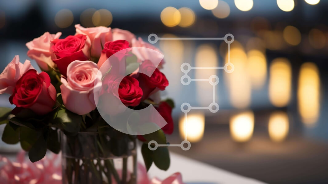 Σετ των 2 Intra Συλλεκτικό Ξύλινο Παζλ Plywood  4mm - Κόκκινα και ροζ τριαντάφυλλα σε γυάλινο βάζο σε εξωτερικό τραπέζι με κεριά Σε Ξύλινο Κουτί - Διαστάσεις: 10x10 cm – 25 κομμάτια