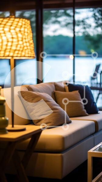 Intra Συλλεκτικό Ξύλινο Παζλ Plywood  4mm - Άνετο σαλόνι με θέα στο νερό Σε Ξύλινο Κουτί - Διαστάσεις Puzzle: 10x10 cm – 25 κομμάτια