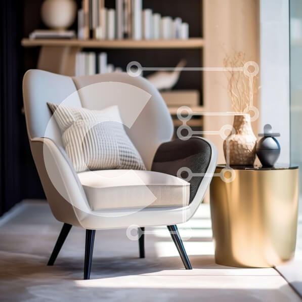 Intra Συλλεκτικό Ξύλινο Παζλ Plywood  4mm - Σύγχρονο σαλόνι με κομψή πολυθρόνα και κομψό βοηθητικό τραπέζι Σε Ξύλινο Κουτί - Διαστάσεις Puzzle: 10x10 cm – 25 κομμάτια