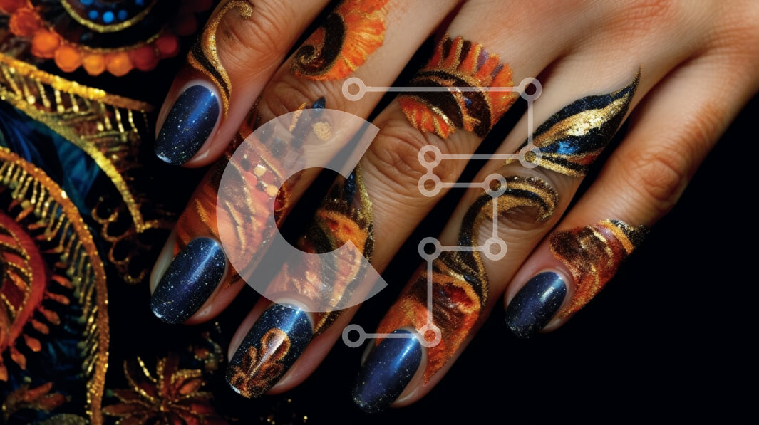 Intra Συλλεκτικό Ξύλινο Παζλ Plywood  4mm - Πολύχρωμο Floral Nail Art στο γυναικείο χέρι Σε Ξύλινο Κουτί - Διαστάσεις Puzzle: 10x10 cm – 25 κομμάτια