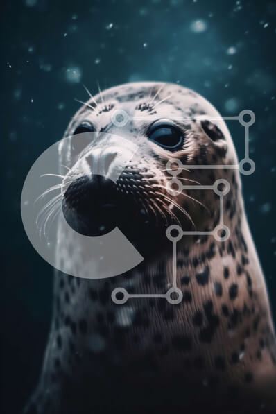 Σετ των 2 Intra Συλλεκτικό Ξύλινο Παζλ Plywood  4mm - Όμορφη κοντινή πλάνο του προσώπου μιας φώκιας με σκοτεινά σημεία και θαμνώδη μουστάκια Σε Ξύλινο Κουτί - Διαστάσεις: 10x10 cm – 25 κομμάτια