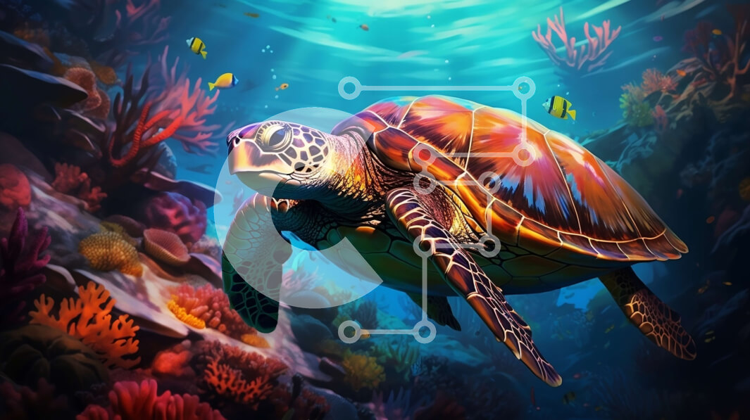 Intra Συλλεκτικό Ξύλινο Παζλ Plywood  4mm - Όμορφη υποβρύχια εικόνα μιας πράσινης θαλάσσιας χελώνας σε έναν κοραλλιογενή ύφαλο Σε Ξύλινο Κουτί - Διαστάσεις: 10x10 cm – 25 κομμάτια