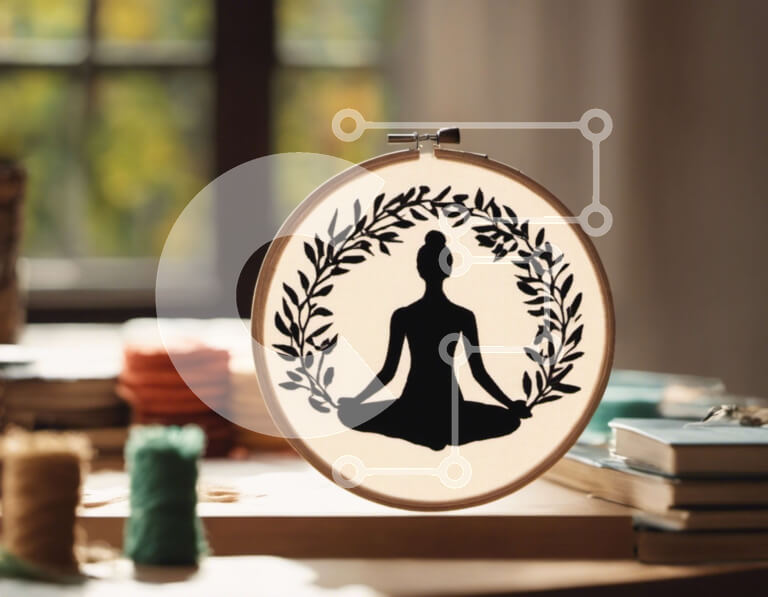 Intra Συλλεκτικό Ξύλινο Παζλ Plywood  4mm - Κέντημα τσέρκι με γυναικεία σιλουέτα σε πόζα γιόγκα Σε Ξύλινο Κουτί - Διαστάσεις Puzzle: 10x10 cm – 25 κομμάτια